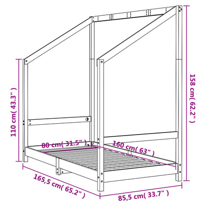 Kinderbedframe 80X160 Cm Massief Grenenhout Zwart
