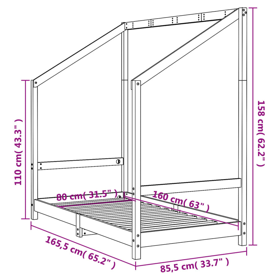 Kinderbedframe 80X160 Cm Massief Grenenhout Zwart
