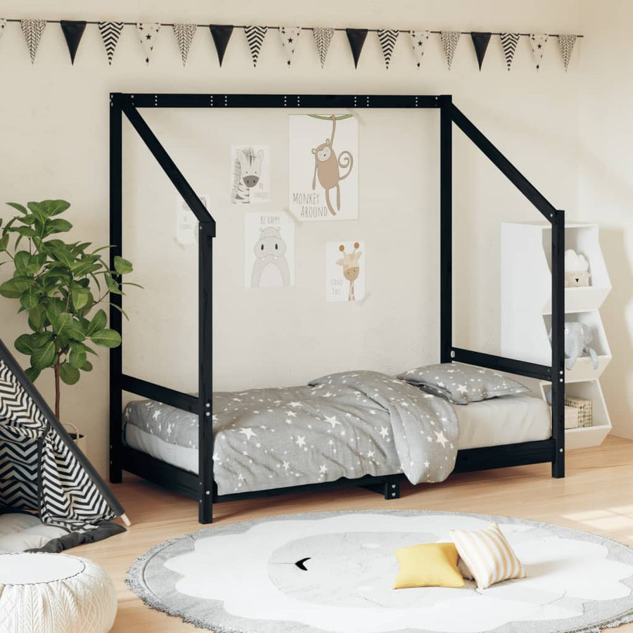 Kinderbedframe 80X160 Cm Massief Grenenhout Zwart