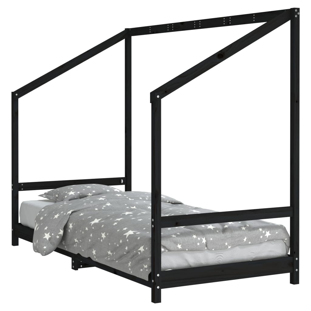 Kinderbedframe 90X190 Cm Massief Grenenhout Zwart