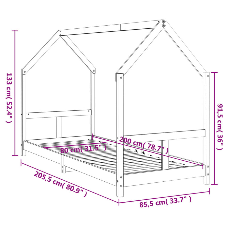 Kinderbedframe 80X200 Cm Massief Grenenhout