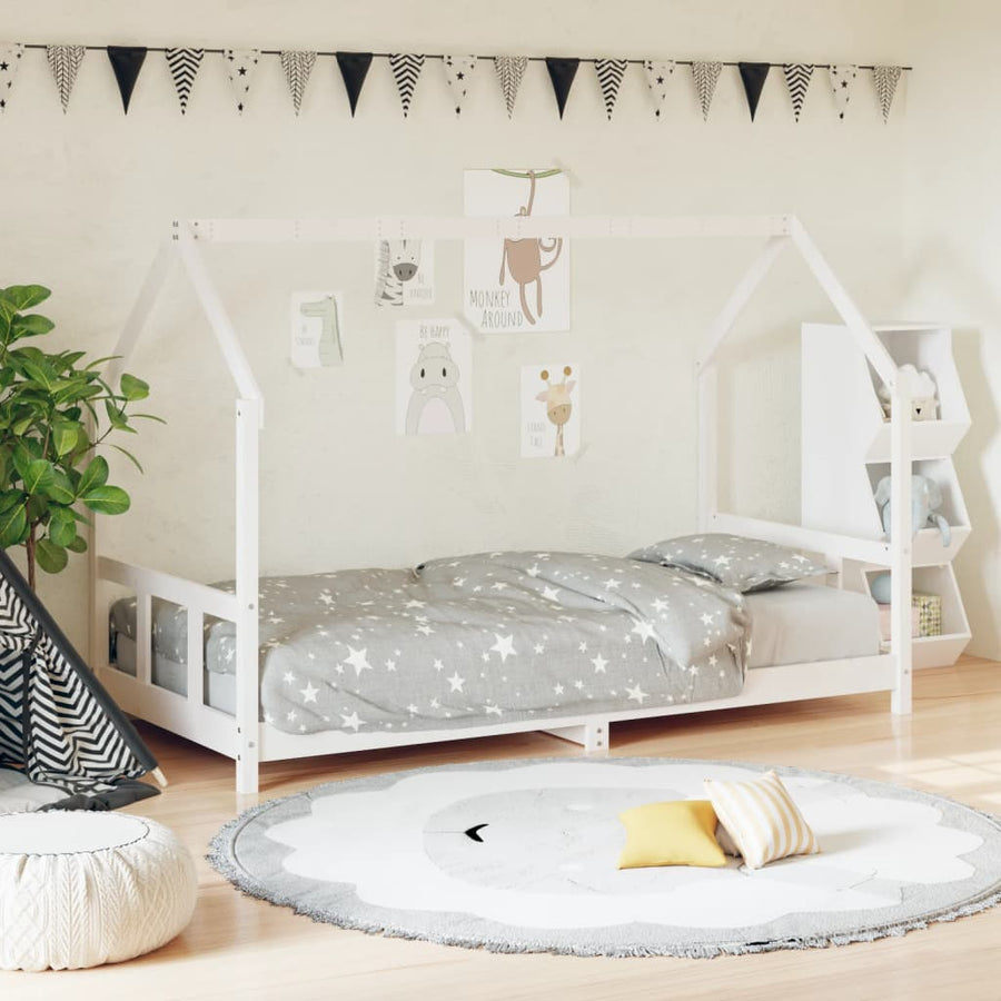 Kinderbedframe 90X200 Cm Massief Grenenhout Wit