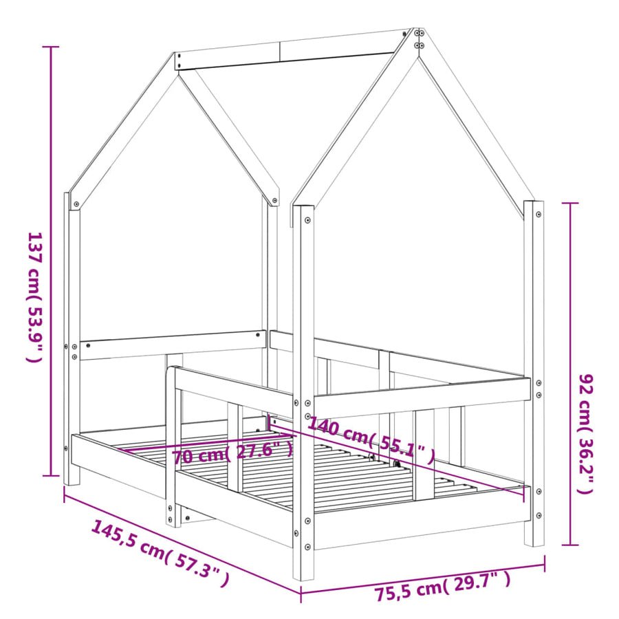 Kinderbedframe 70X140 Cm Massief Grenenhout Wit
