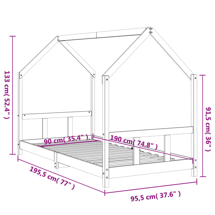 Kinderbedframe 90X190 Cm Massief Grenenhout