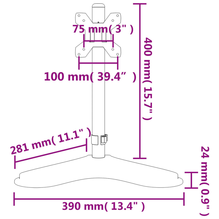 Monitorbeugel VESA 75/100 mm zwart staal Enkel (zonder arm)