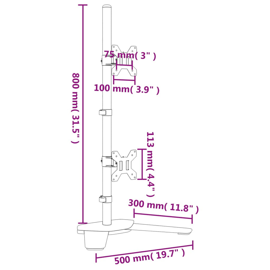 Monitorstandaard dubbel VESA 75/100 mm staal zwart Dubbel (zonder arm)