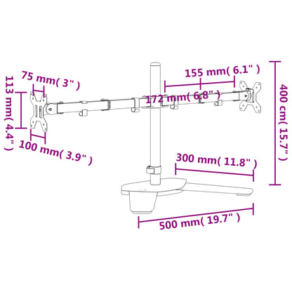 Monitorstandaard dubbel VESA 75/100 mm staal zwart