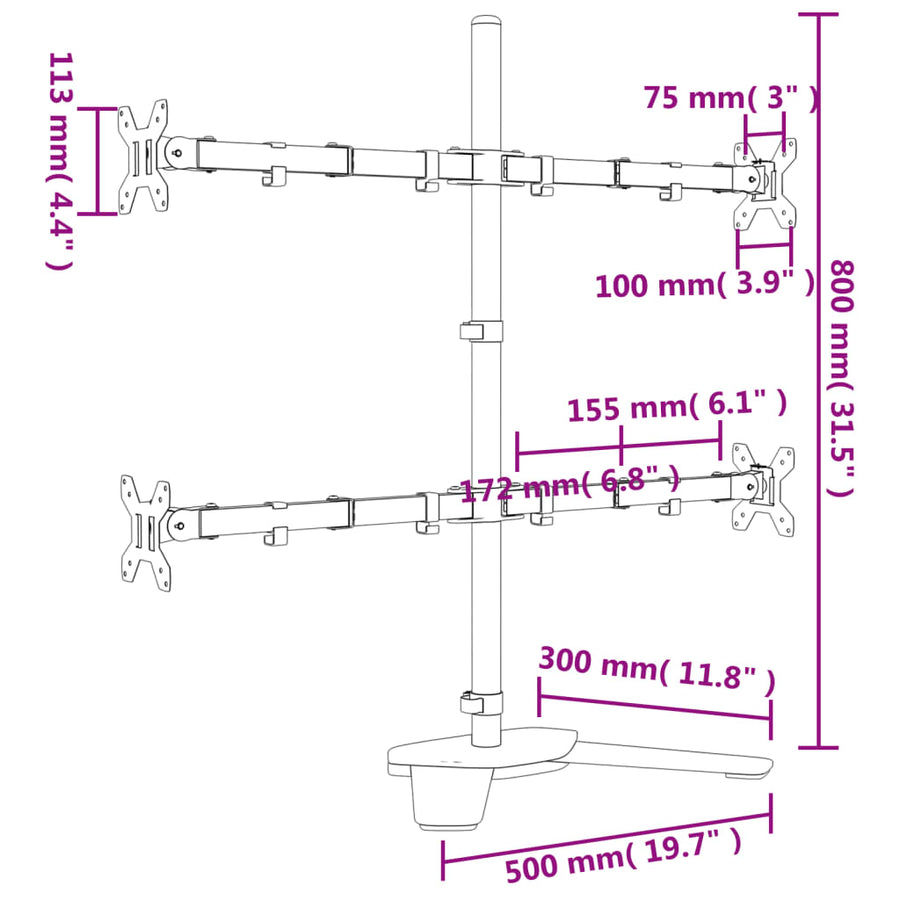 Monitorbeugel Vesa 75/100 Mm Zwart Staal quad