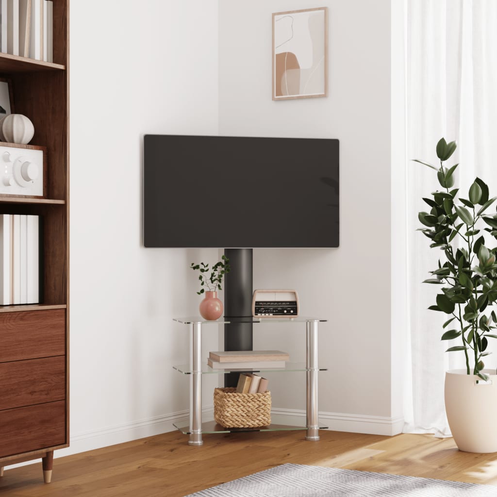 Tv-Standaard Hoek 3-Laags Voor 32-70 Inch Zwart En Kleur 65.5 x 40 x 110 cm Zilver