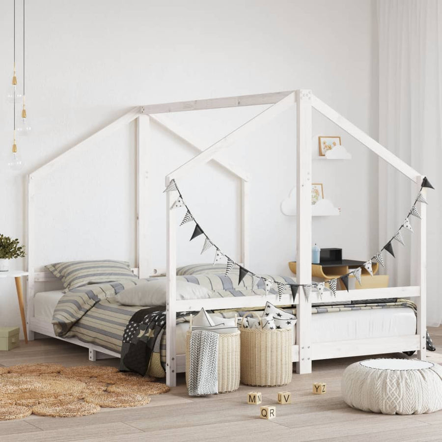 Kinderbedframe 2X(80X200) Cm Massief Grenenhout Wit