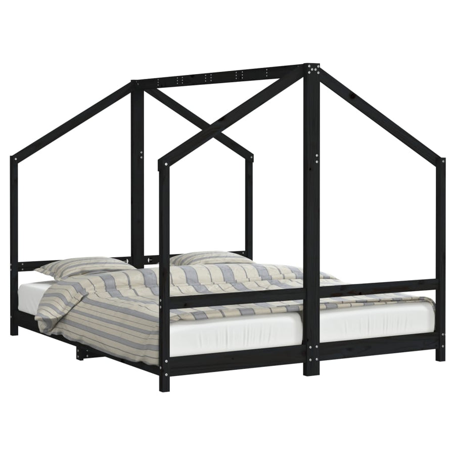 Kinderbedframe 2X(80X200) Cm Massief Grenenhout Zwart