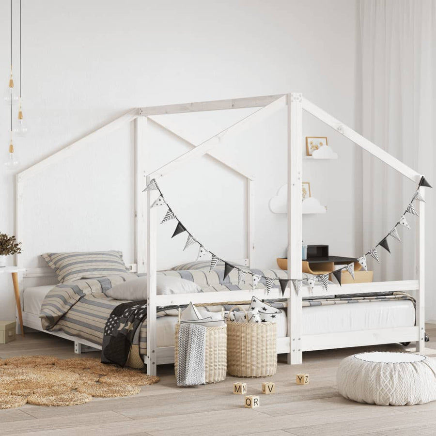 Kinderbedframe 2X(90X200) Cm Massief Grenenhout Wit