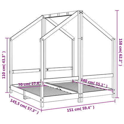 Kinderbedframe 2X(70X140) Cm Massief Grenenhout
