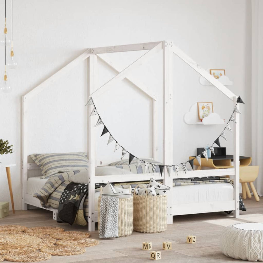 Kinderbedframe 2X(70X140 Cm Massief Grenenhout Wit