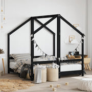 Kids Bed Frame 2x(70x140) cm Solid Pine Wood Black