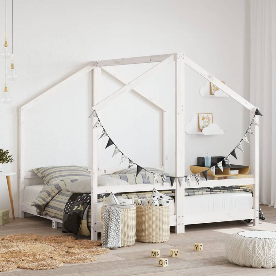 Kinderbedframe 2X(80X160) Cm Massief Grenenhout Wit