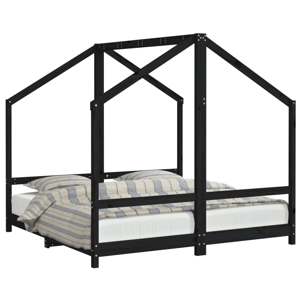 Kinderbedframe 2X(80X160) Cm Massief Grenenhout Zwart