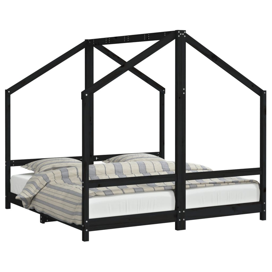 Kinderbedframe 2X(80X160) Cm Massief Grenenhout Zwart