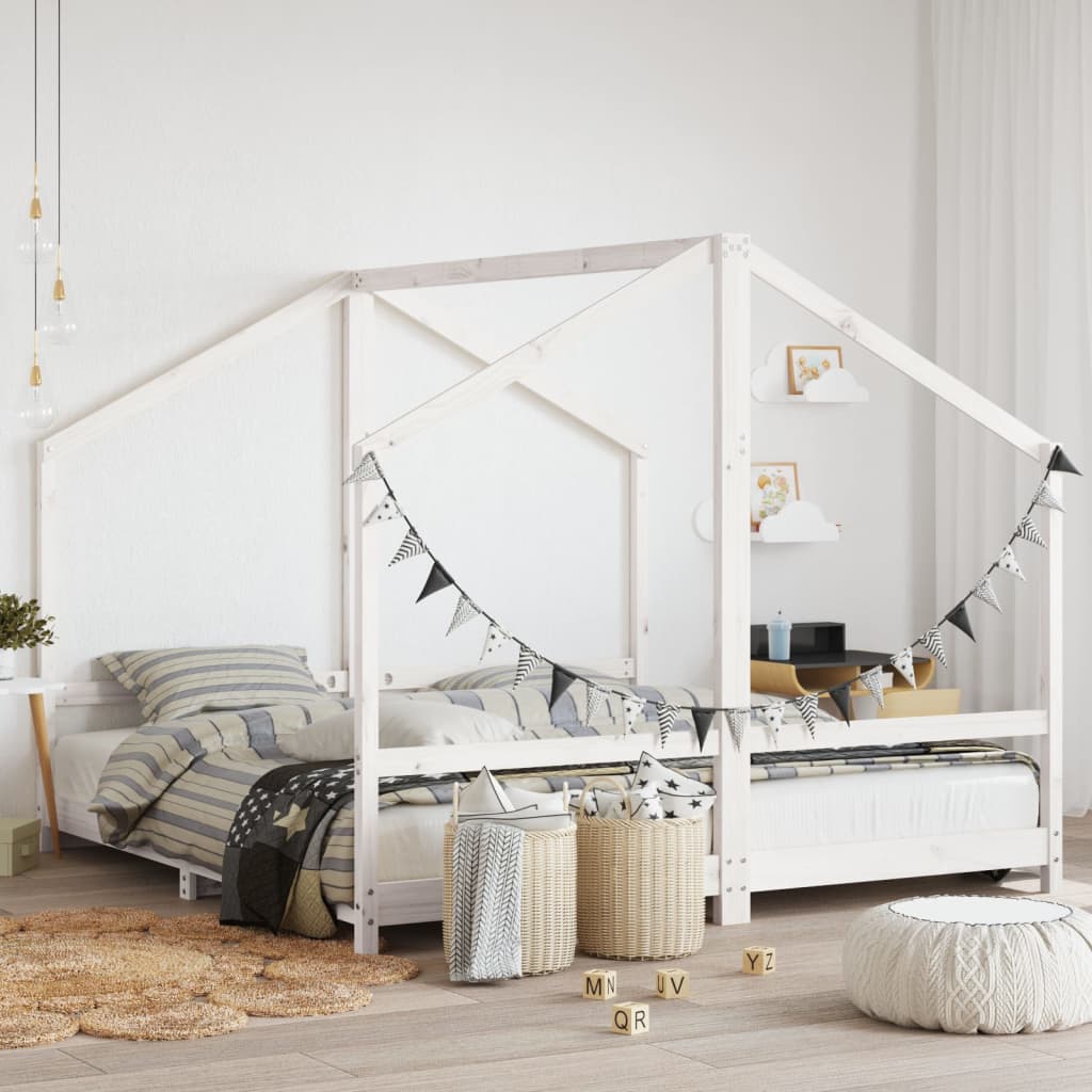 Kinderbedframe 2X(90X190) Cm Massief Grenenhout Wit