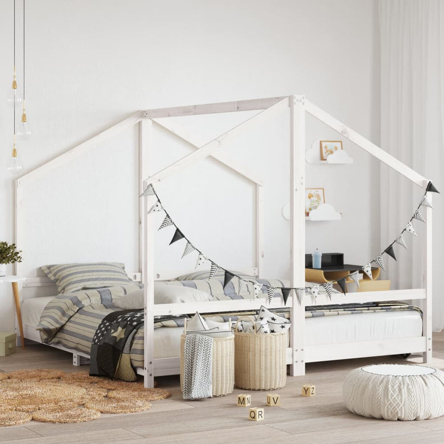Kinderbedframe 2X(90X190) Cm Massief Grenenhout Wit