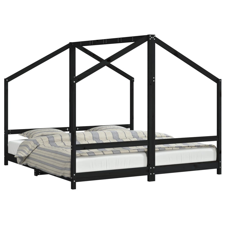 Kinderbedframe 2X(90X190) Cm Massief Grenenhout Zwart
