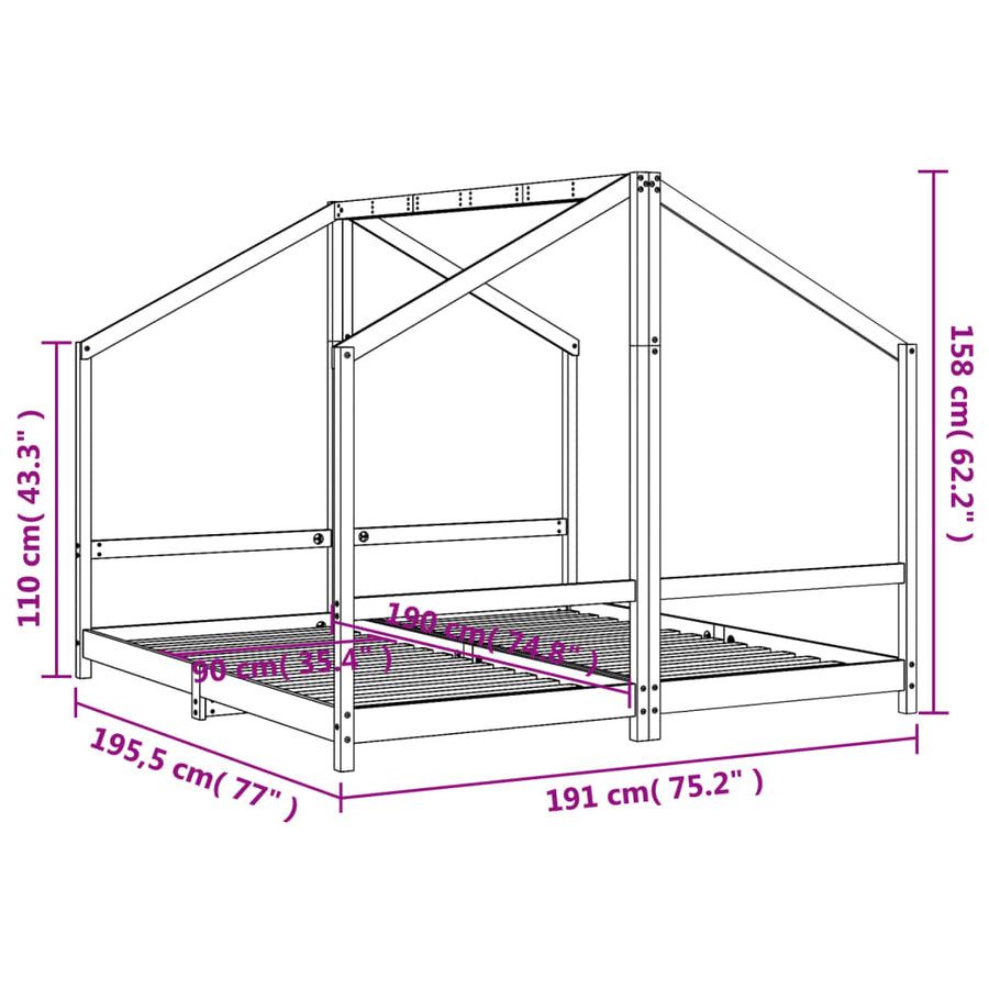 Kinderbedframe 2X(90X190) Cm Massief Grenenhout Zwart