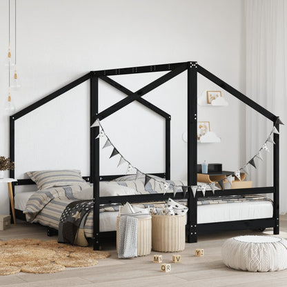 Kinderbedframe 2X(90X190) Cm Massief Grenenhout Zwart