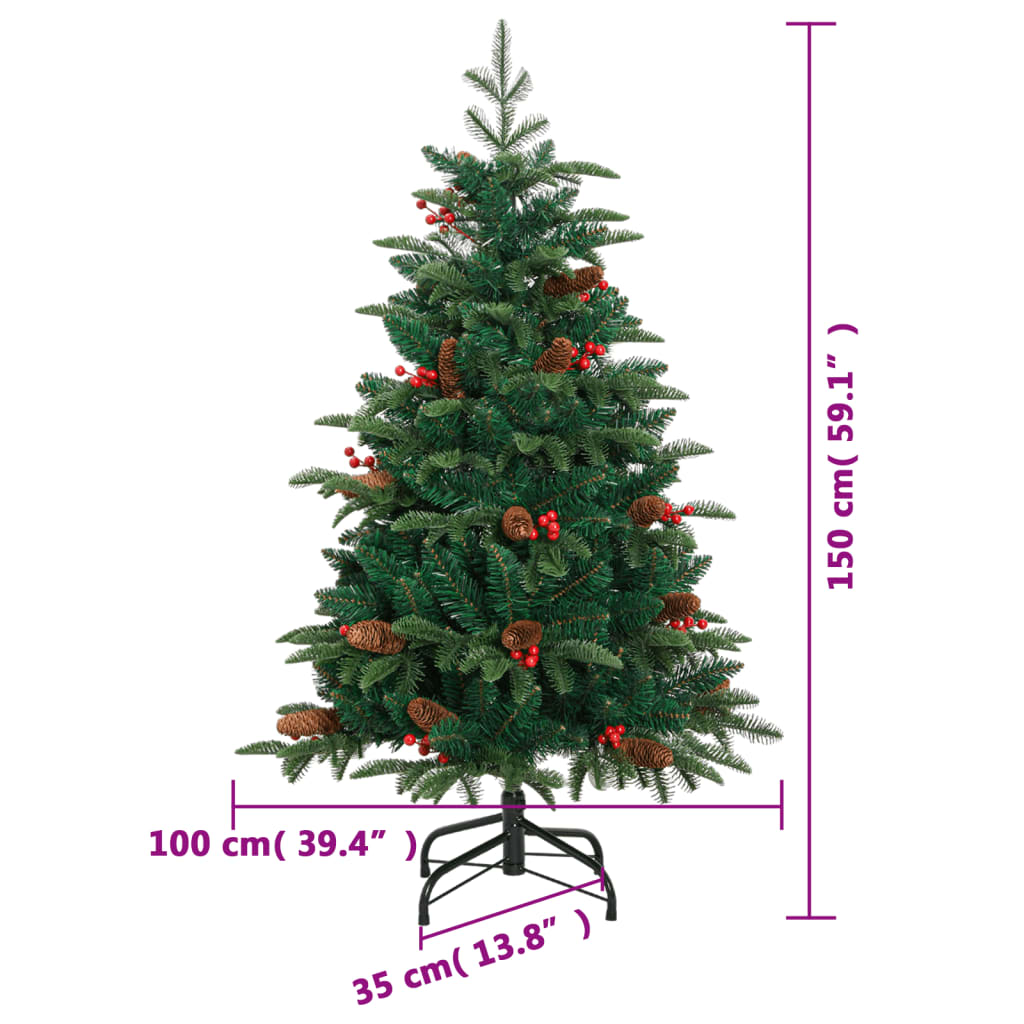 Kunstkerstboom Met Scharnieren Dennenappels En Bessen 150 cm Basis
