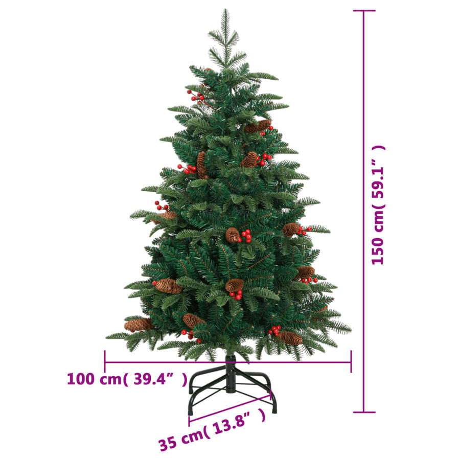 Kunstkerstboom Met Scharnieren Dennenappels En Bessen 150 cm Basis