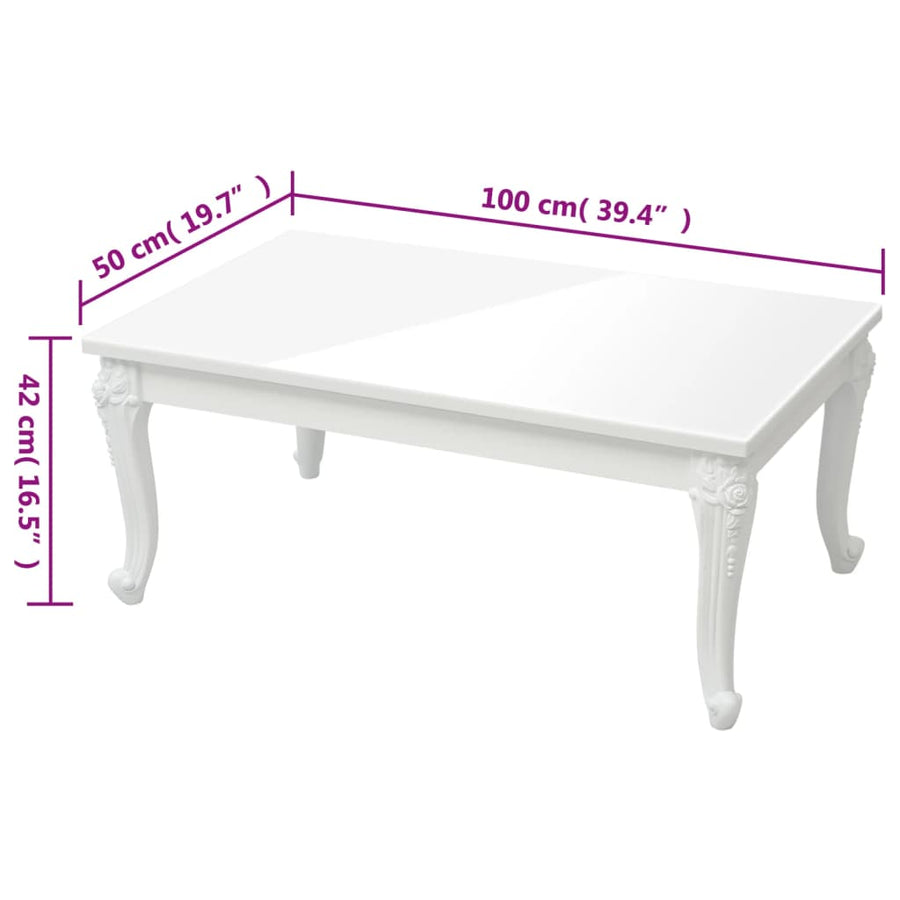 Salontafel Bewerkt Hout Hoogglans Wit 100 x 50 x 42 cm
