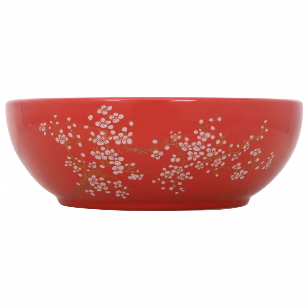 Opzetwasbak rond Φ41x14 cm keramiek wit en rood Wit en rood