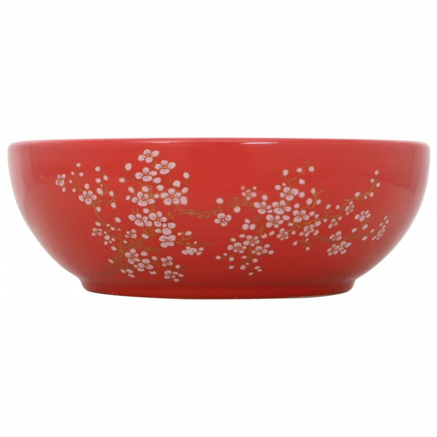 Opzetwasbak rond Φ41x14 cm keramiek wit en rood Wit en rood