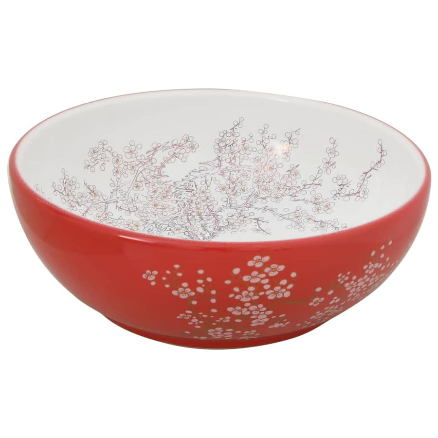 Opzetwasbak rond Φ41x14 cm keramiek wit en rood Wit en rood