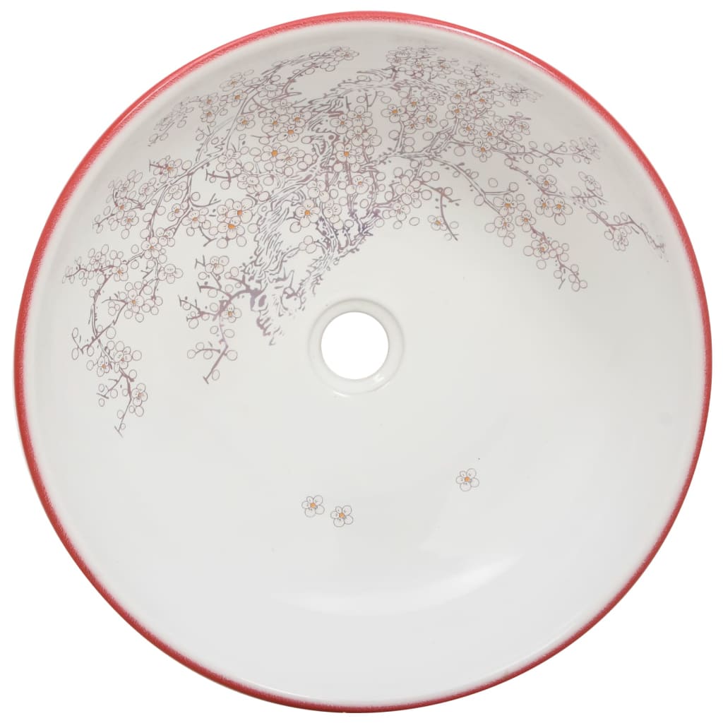 Opzetwasbak rond Φ41x14 cm keramiek wit en rood Wit en rood