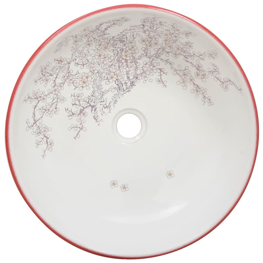 Opzetwasbak rond Φ41x14 cm keramiek wit en rood Wit en rood
