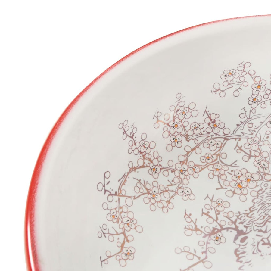 Opzetwasbak rond Φ41x14 cm keramiek wit en rood Wit en rood