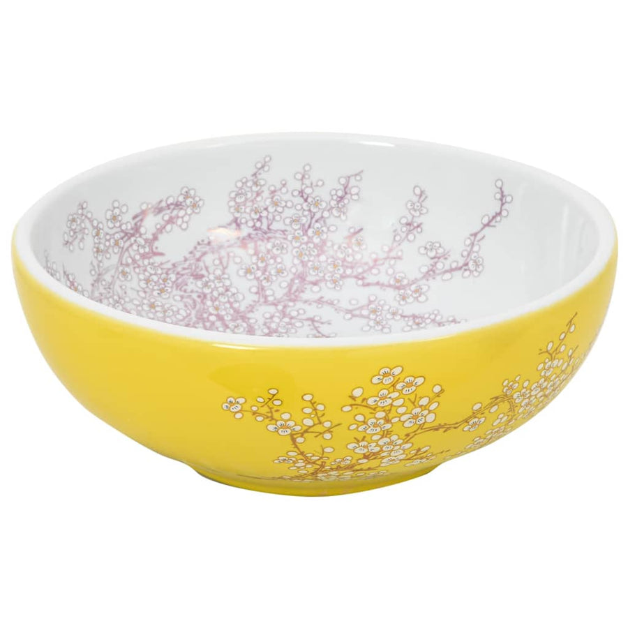 Opzetwasbak Rond Φ41X14 Cm Keramiek Wit En Geel