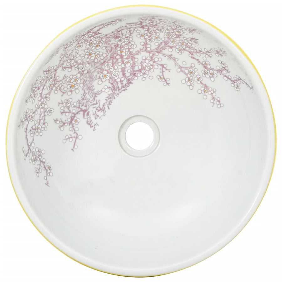 Opzetwasbak Rond Φ41X14 Cm Keramiek Wit En Geel