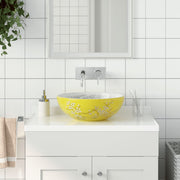 Opzetwasbak rond 41x14 cm keramiek wit geel