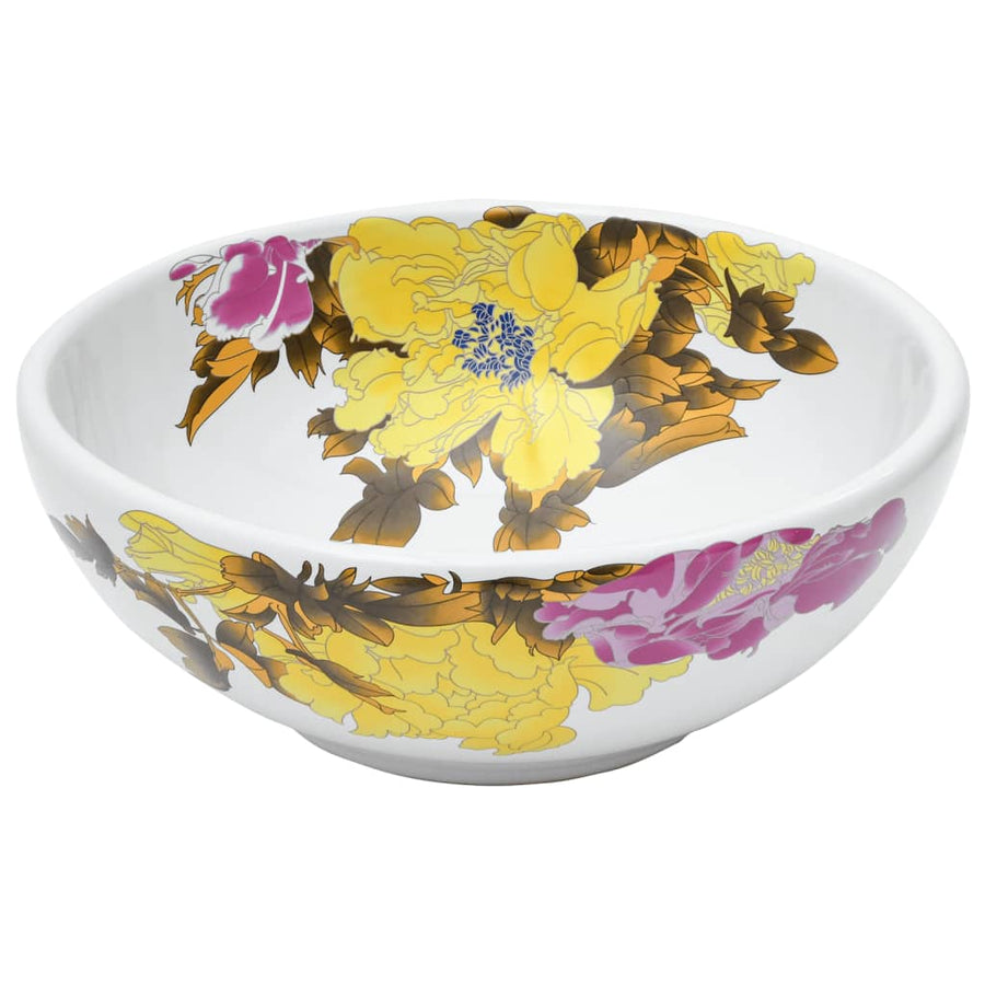 Opzetwasbak rond Φ41x14 cm keramiek meerkleurig Geel en wit