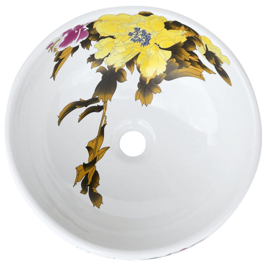 Opzetwasbak rond Φ41x14 cm keramiek meerkleurig Geel en wit