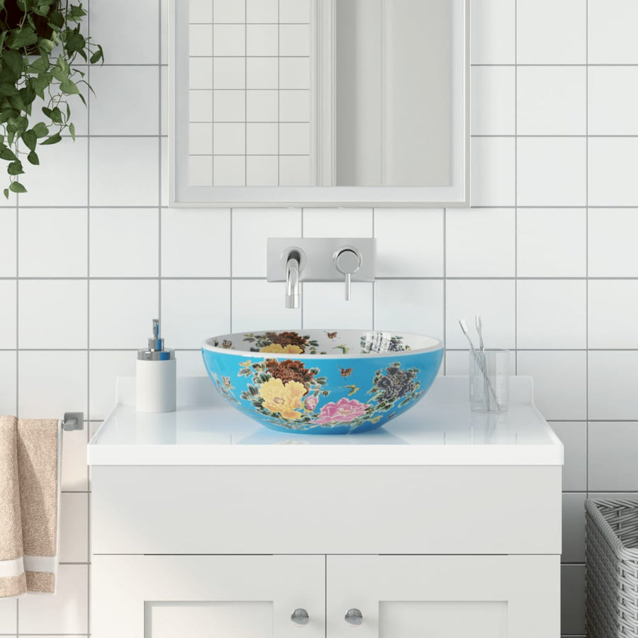 Opzetwasbak Rond Φ41X14 Cm Keramiek Zwart En Blauw