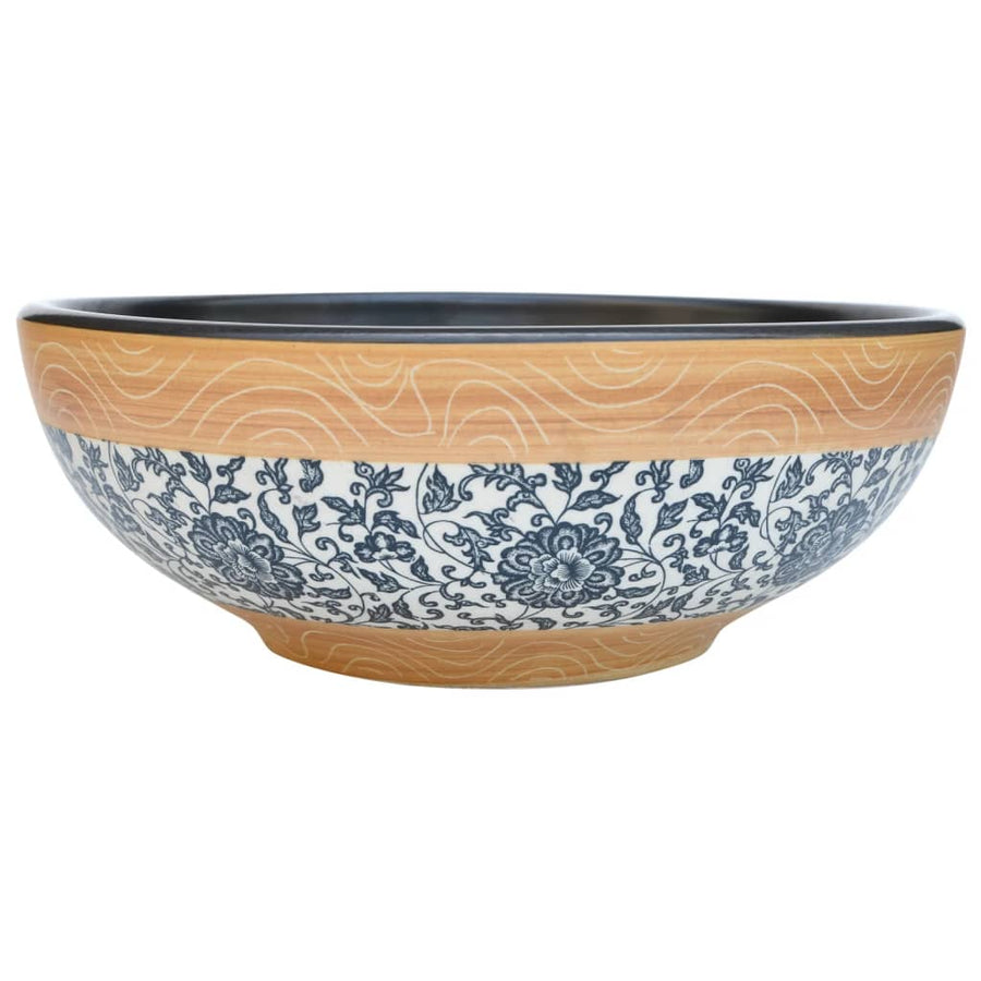 Opzetwasbak rond Φ41x14 cm keramiek meerkleurig Bruin en zwart
