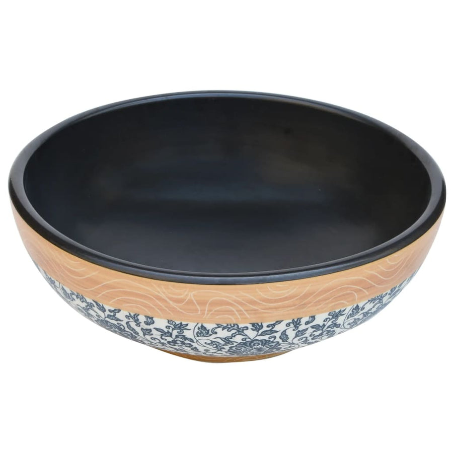 Opzetwasbak rond Φ41x14 cm keramiek meerkleurig Bruin en zwart