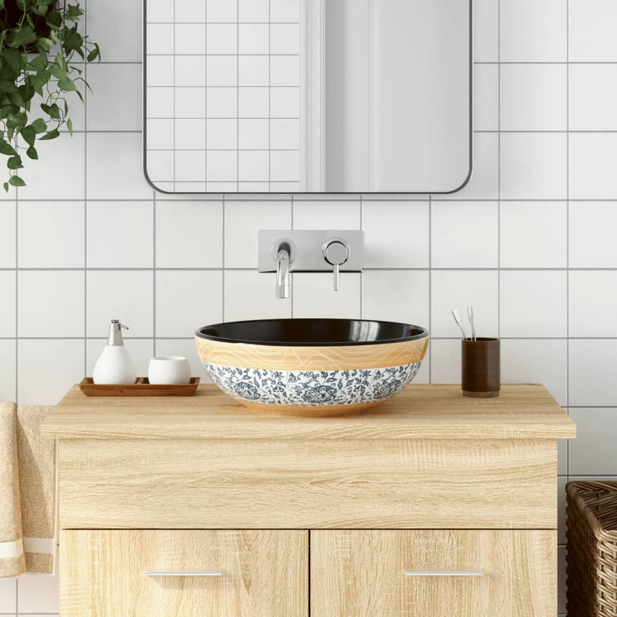 Opzetwasbak Rond Φ41X14 Cm Keramiek Zwart En Blauw