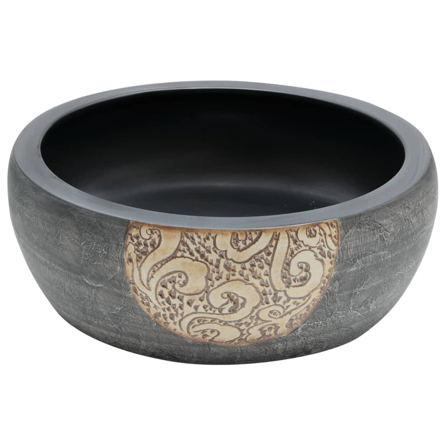 Opzetwasbak rond Φ41x14 cm keramiek zwart en bruin Zwart en bruin