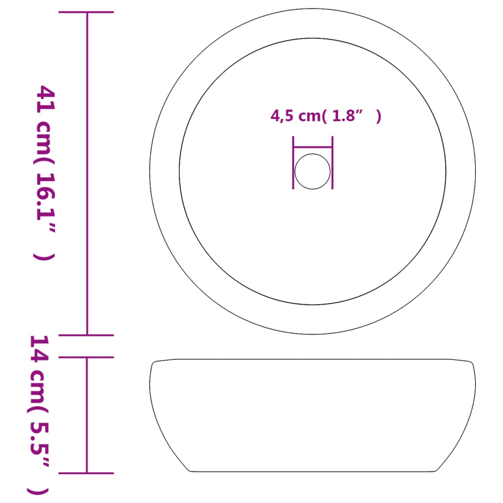 Opzetwasbak rond Φ41x14 cm keramiek zwart en bruin Zwart en bruin