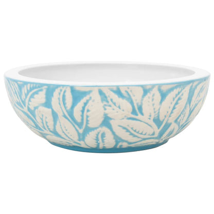 Opzetwasbak rond Φ41x14 cm keramiek wit en blauw lichtblauw