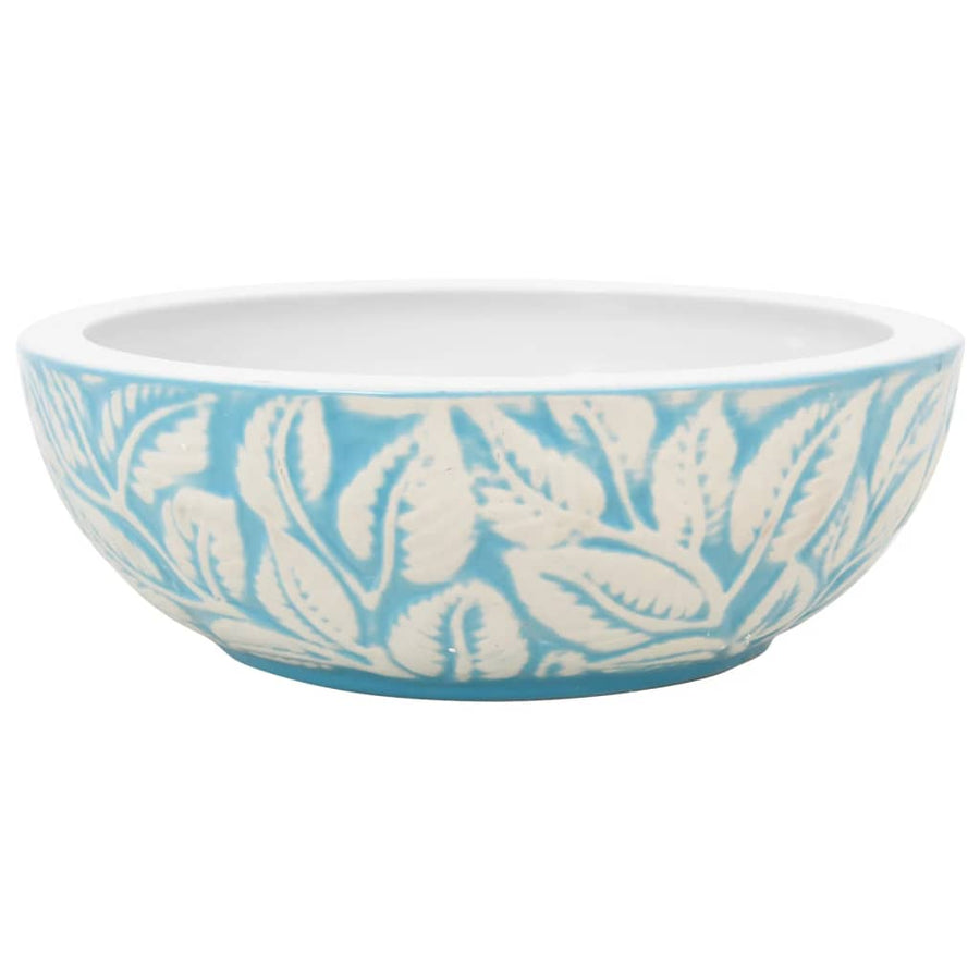 Opzetwasbak rond Φ41x14 cm keramiek wit en blauw lichtblauw