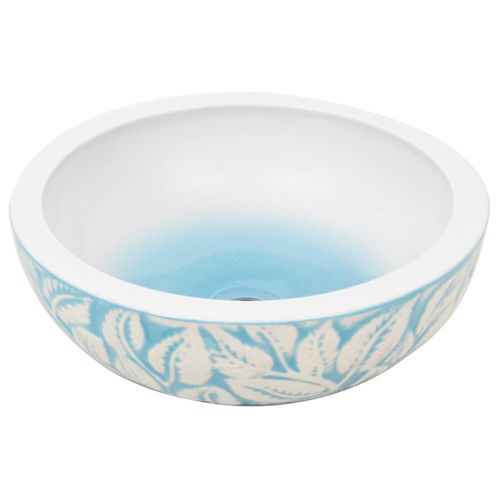 Opzetwasbak rond Φ41x14 cm keramiek wit en blauw lichtblauw